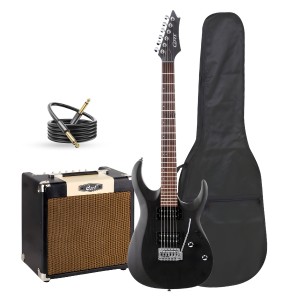 Cort X100 OPBK Electric Guitar pack with cort CM15R, Cable, Bag and Guitar Picks- Open Pore Black 