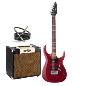 Cort X100 OPBC Electric Guitar pack with cort CM15R, Cable, Bag and Guitar Picks- Open Pore Black Cherry