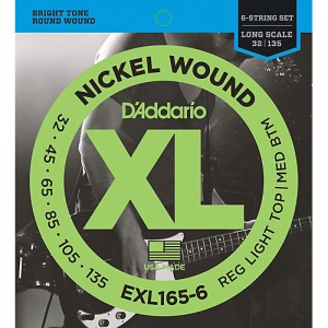 D'Addario EXL165-6 Regular Light Top/ Medium Bottom Nickel Wound 6-string Long Scale Bass - .032-.135