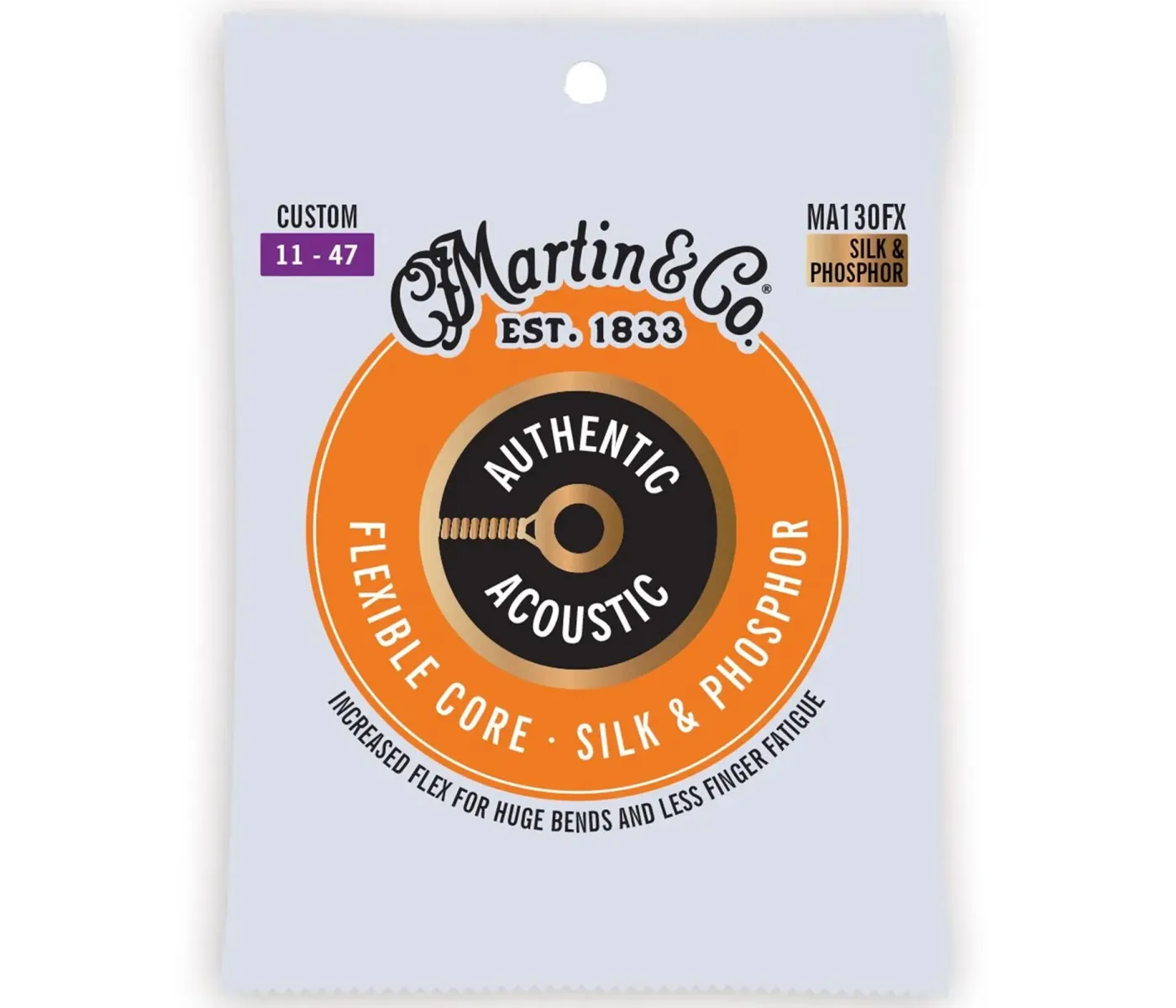 Martin Strings MA130X Authentic Acoustic Guitar Set Flexible Core Silk & Steel Folk Custom - 0.11 - 0.47