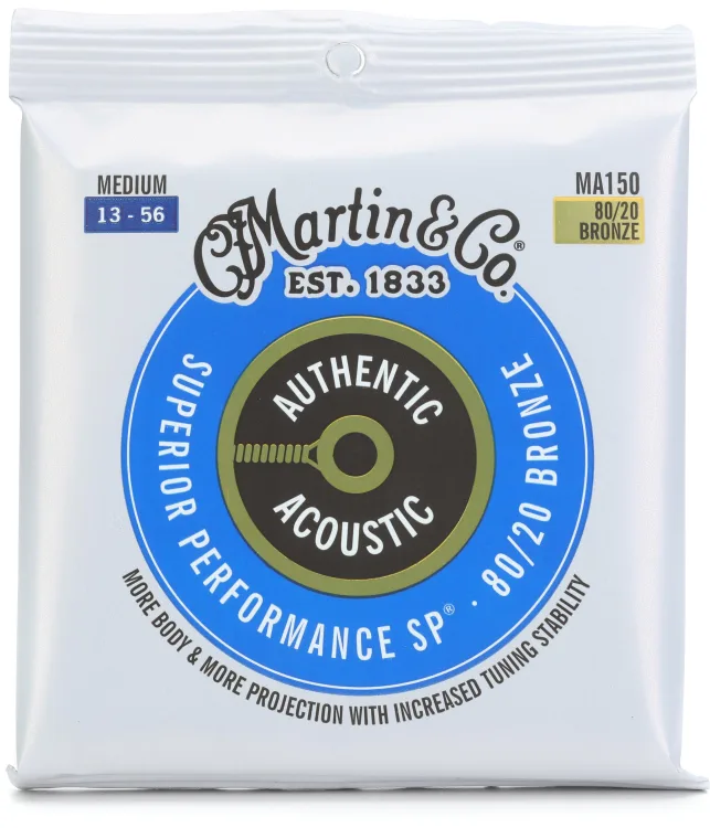 Martin MA150 Authentic Acoustic Superior Performance 80/20 Bronze Guitar Strings - .013-.056 Medium